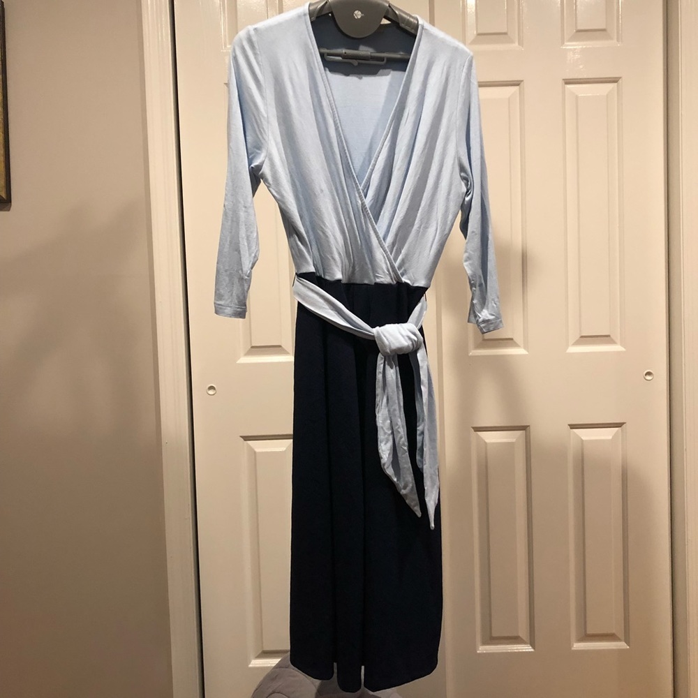 Blue Faux Wrap Maternity & Nursing Dress
